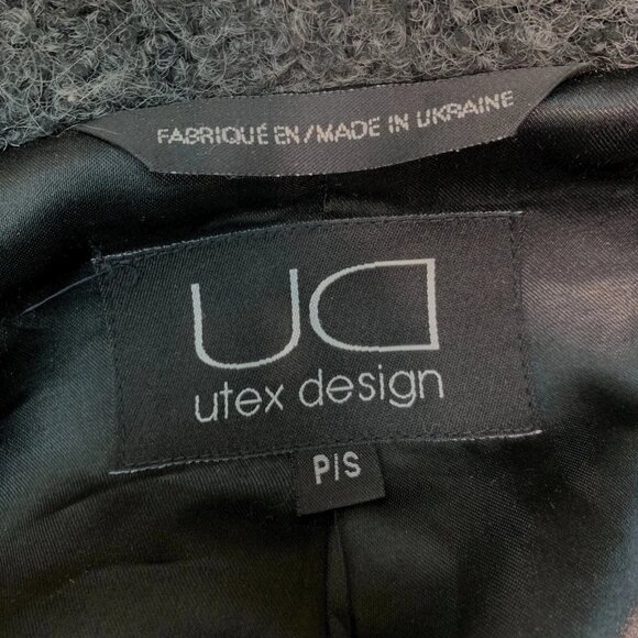 Utex Design Wool Blend Faux Fur Buttoned Hooded Coat Jacket Gray Black Sz Small - Picture 7 of 9